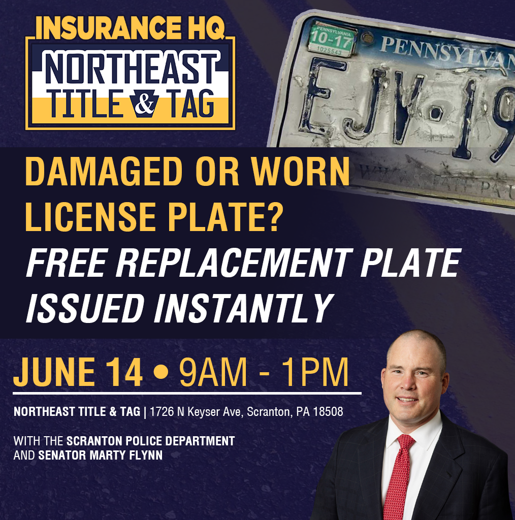 Free License Plate Replacement Event – Scranton, PA | June 14 with